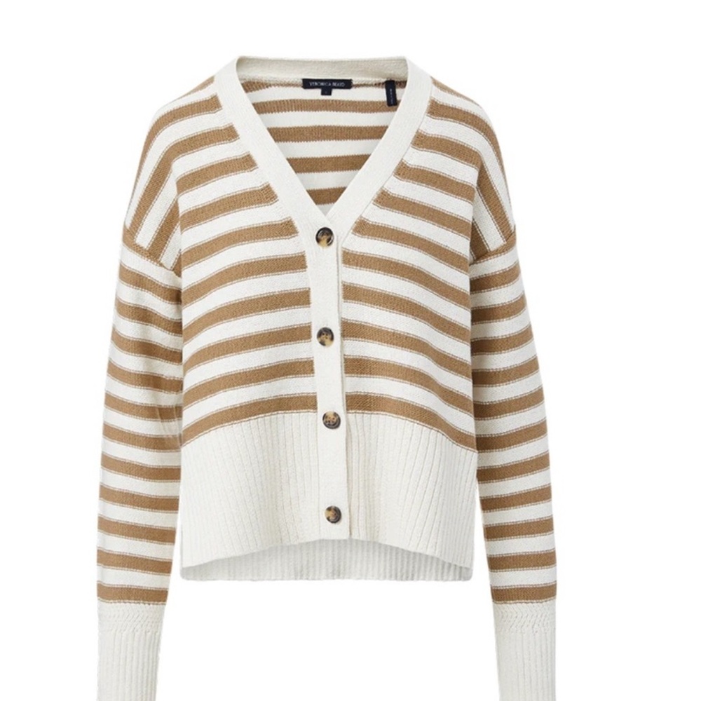 Veronica Beard Cream and Brown Cardigan Sweater